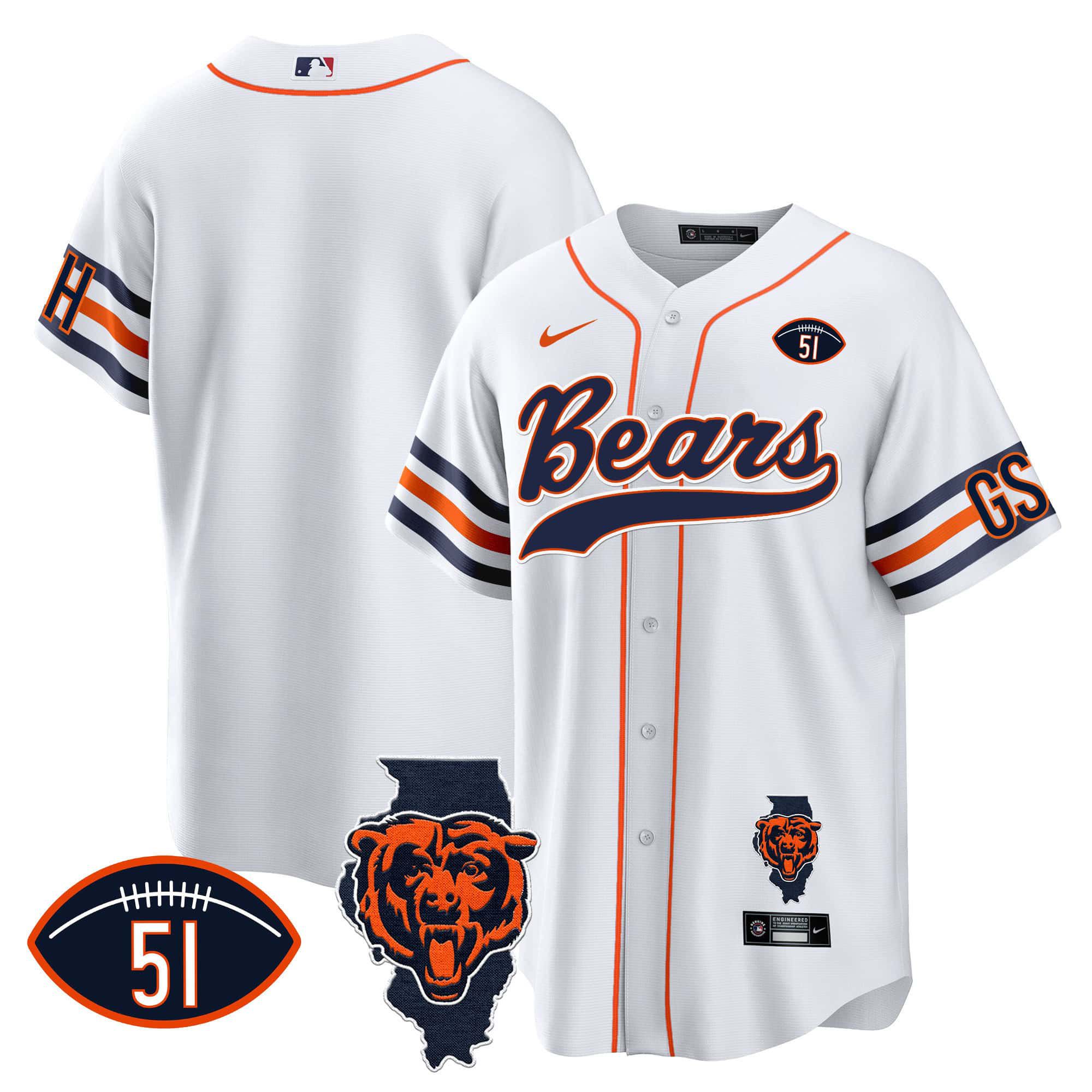 Men Chicago Bears Blank White 2024 Nike Patch Baseball NFL Jersey